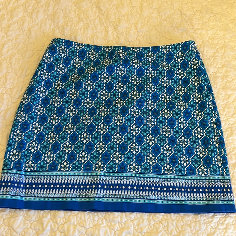 Talbots blue green print lined skirt size 14